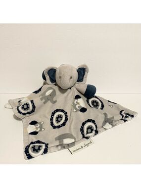 Blankets Beyond Elephant Lovey Blue White Print Security Plush Baby Soft Toy Boy